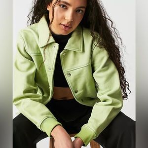 NWT Free People Coach Overdye Leather Jacket - Lime Green